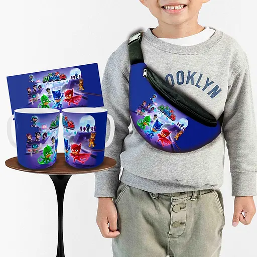 Набор: детская сумка-бананка+кружка Герои в масках 32х15см,бананка для мальчика через плечо на подарок (00899)
