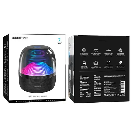 Bluetooth Колонка Borofone BP8 Glazed colorful luminous Чорний - фото 6
