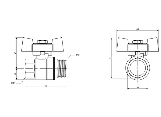 Кран кульовий Thermo Alliance Standart 3/4" ВЗ прямий, PN40, метелик SD607NW20PN40 - фото 3