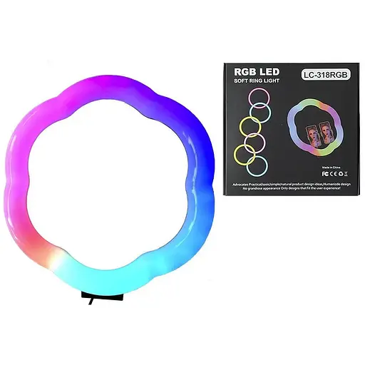 Кільцева світлодіодна RGB Led Лампа 26 см LC-318 (Flower Type) з подвійним затискачем для телефона - фото 1