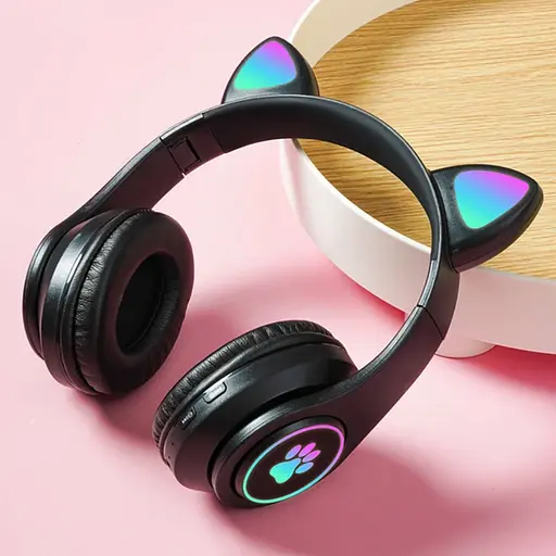 Беспроводные Bluetooth наушники кошачьи ушки CAT STN-28 с микрофоном и LED RGB подсветкой черные - фото 3