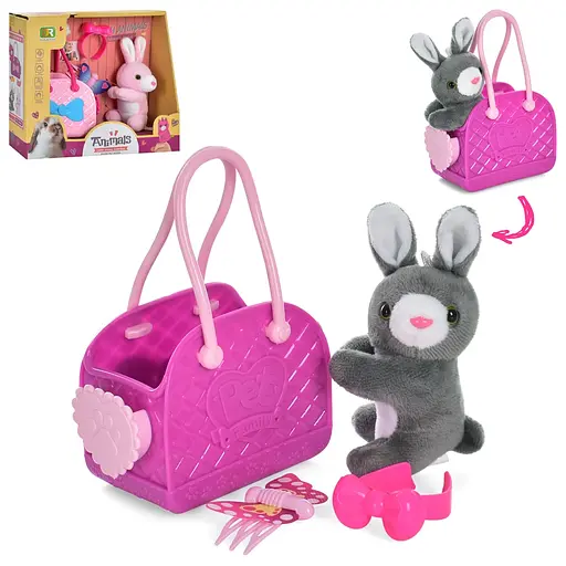 М’яка іграшка Зайчик, 14 см, плюшевий, сумочка, обруч, заколочка, DR5083/5084 (В асортименті) - фото 2