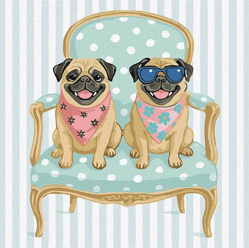 Набор для рисования по номерам "Мопси" Ideyka 40х40 см КНО6782