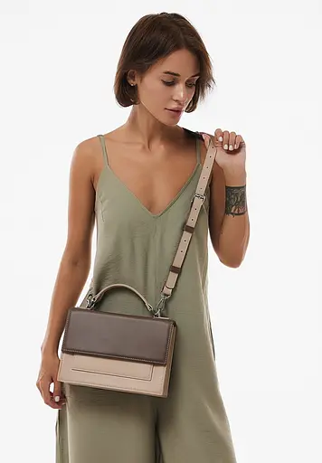 Жіноча шкіряна сумка Grace темно-бежевий/бежевий - фото 6