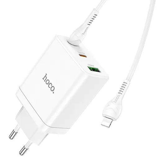МЗП Hoco N33 Start PD35W (1USB-A/2C) + кабель Type-C to Lightning White - фото 4