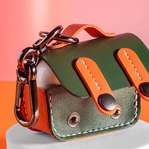 Шкіряний футляр Briefcase для навушників AirPods 3 Green / Orange - фото 5