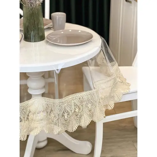 Силиконовая скатерть с бежевым кружевом Ришелье 15 см 380х110 см