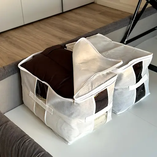 Набор из 3 сумок для хранения одеял и несезонных вещей 46×32×29 см (белый) - фото 2