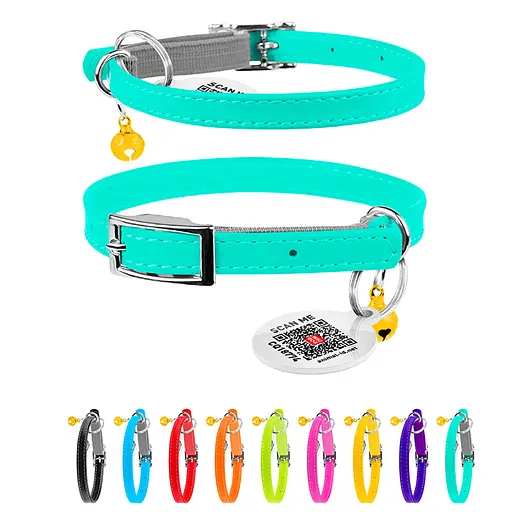 Нашийник для котів шкіряний Waudog Glamour з QR-паспортом без прикрас XXS Ш 9 мм Д 17-20 см ментоловий - фото 2