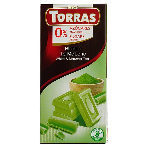 Шоколад белый Torras с чаем матча без сахара 75 г