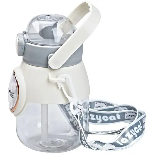 Пляшка для води Happy Life дитяча 820 мл з ручкою та ремінцем сірий HPGM2217G - фото 4