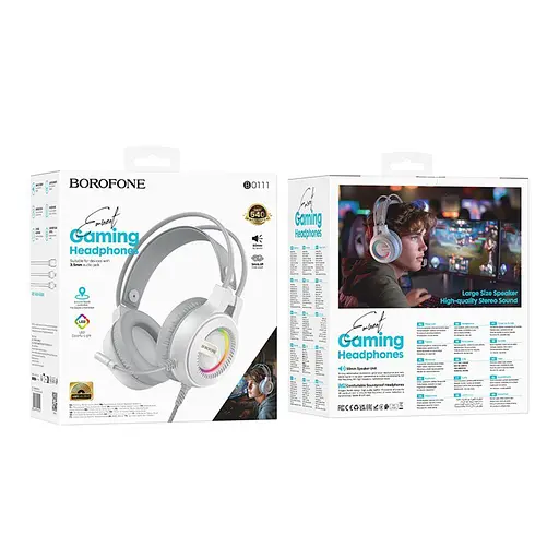 Проводные игровые наушники Borofone BO111 Eminen, USB, 3.5mm, 2m, Белый - фото 3