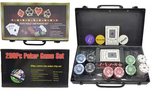 Покерний набір на 200 фішок з номіналом у валізці К-200-РС