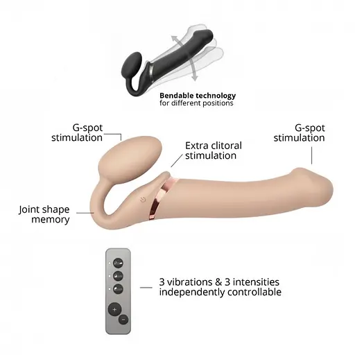 Страпон с вибрацией Strap-On-Me Vibrating Flesh L 19 см телесный - фото 4