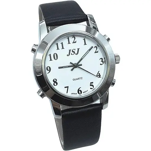 Англоязычные часы для слепых людей или престарелых или пожилых с сигнализацией из кварца, кожаный ремешок