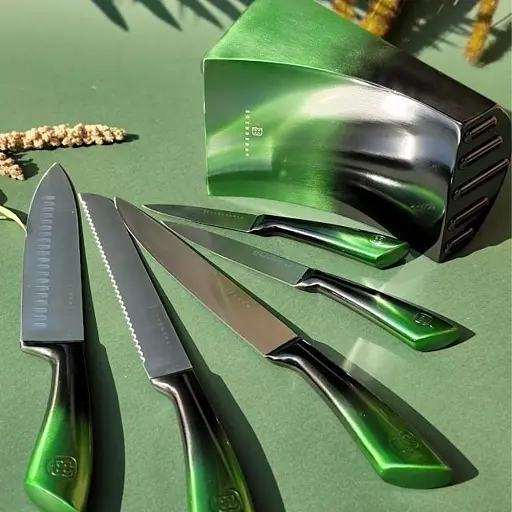 Набір ножів Edenberg EB-11003 з підставкою 6 предметів зелений - фото 4