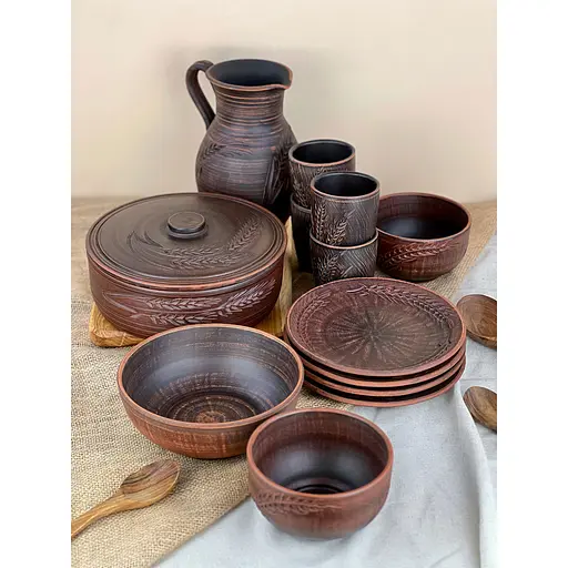 Столовый сервиз керамической (глиняной) посуды на 4 человек Колосок