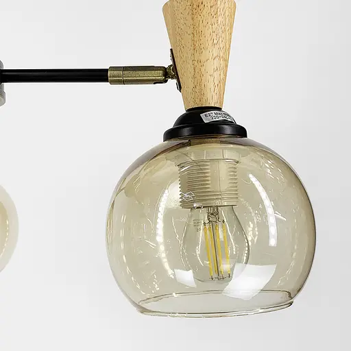 Металева люстра на 5 плафонів з елементами дерева Line.F 51898/5 - фото 5