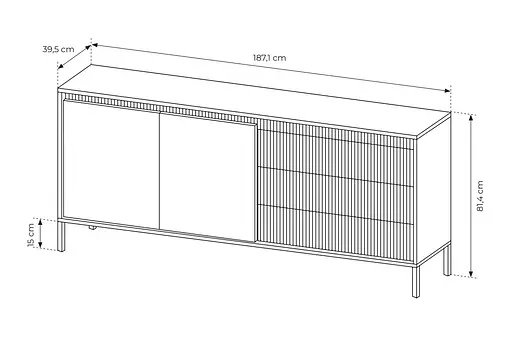 Комод Perfect Home Сенсо / Senso 2-дверний з 3 шухлядами 2D3S/187 Чорний (PFH-091136) - фото 3