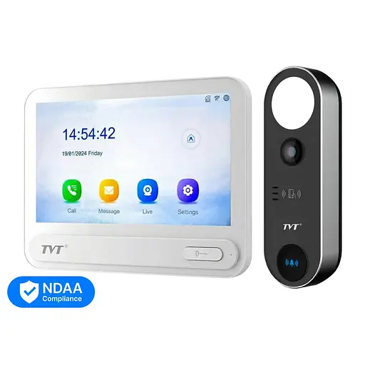 Комплект IP-відеодомофона з WiFi TVT TE-KT6101-001 White: відеодомофон 7" TD-E2137-PE/TP/WF, відеопанель 2Mp TD-E3110-IC/PE/WF, кутовий кронштейн, монтажна коробка з козирком (82-00412)