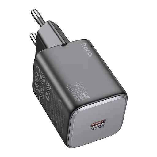 Мережевий зарядний пристрій Hoco N40 Mighty single port PD20W charger(EU) Чорний - фото 1