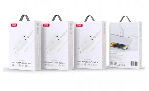Блок адаптер комплект XO L119 dual USB-A QC18W с кабелем Mirco usb Белый - фото 2