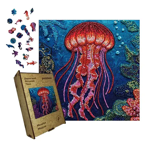 Деревянный пазл Мозаика Медузы, А5, Деревянная коробка 35 элементов