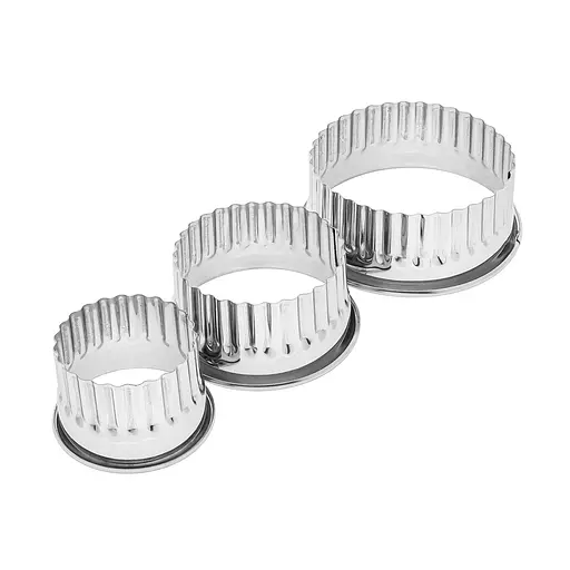 Набір хвилястих форм для оформлення салатів та висічки тіста для пельменів вареників Ø 8.5/7/5.5 см (3 шт.), Kitchette Сріблястий 85139 - фото 1