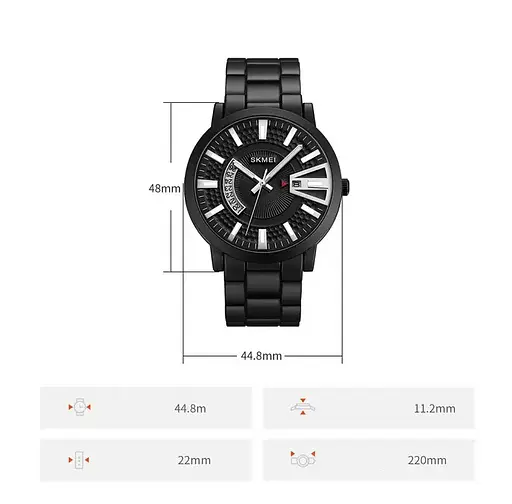Чоловічий годинник Skmei 1985 на браслеті (Чорний з сріблястим) - фото 10