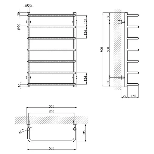 Полотенцесушитель водяной Kroner KRP Stil WT800x500-7 (CV036315) - фото 5