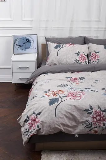 Комплект постельного белья Moon&Star семейный 143х210х2 наволочки 4х50х70 Flowers Gray Бязь Gold Люкс - фото 3