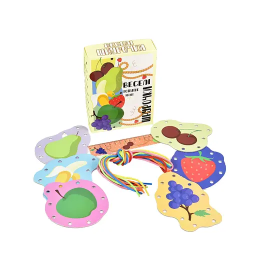 Розвиваюча гра "Веселі шнурочки Фрукти" 30523, 6 картинок, кольорові шнурки - фото 2