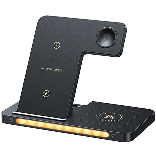 Бездротова зарядна станція для техніки Apple 3в1 15W REMAX RP-W70 з підсвіткою Чорний