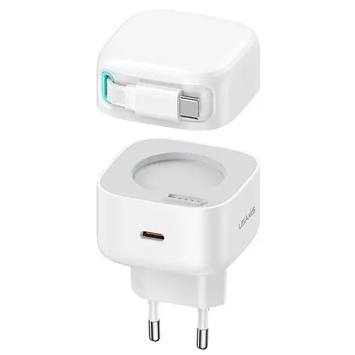 МЗП Usams US-CC202 GaN With Type-C Magnetic Retractable Cable Module XMF Ser. 35W (2USB-C) White