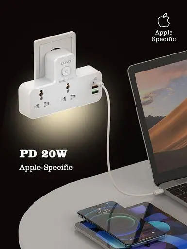 Адаптер разветвитель сетевой LDNIO SC2311 HUB 2 розетки 2 юбки - фото 4