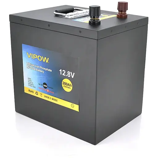 Акумуляторна батарея Vipow LiFePO4 12,8V 200Ah з вбудованою ВМS платою 100A (230*340*300)