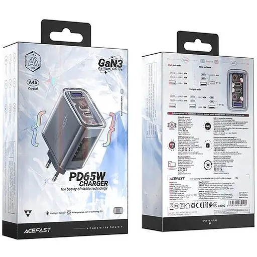 МЗП Acefast A45 Exploration series PD65W GaN (1USB-A/2C) Mica gray - фото 4