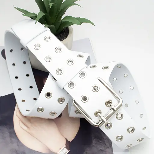 Ремінь шкіряний з люверсами білий JK-4035 (125 см) унісекс широкий - фото 2