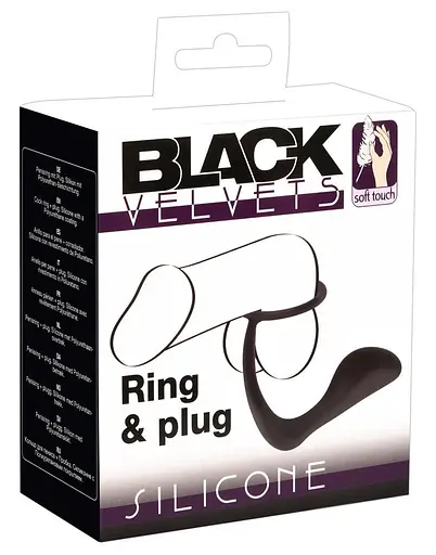 Эрекционное кольцо с анальной пробкой Black Velvets Orion 10 см черный - фото 8