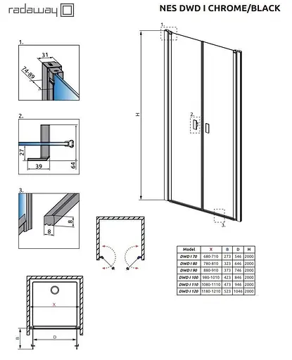 Душові двері Radaway Nes Black DWD I 100 см 10027100-54-01 - фото 2