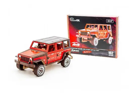 Деревянный 3D конструктор Джип, Puzzleok (25162), 162 дет.