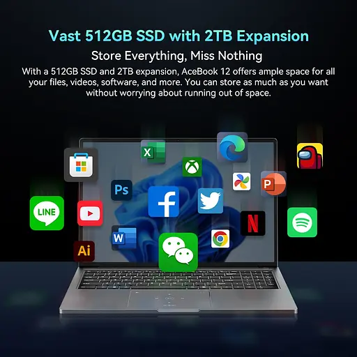 Ноутбук Blackview AceBook 12, 16" FHD + 1920x1200 LCD, Win11 Pro, 8 cores12 threads, Intel® i5-12450H, 2*SODIMM LPDDR4, Wi-Fi 6, (8GB + 8GB dual channel), 512 GB. - фото 9