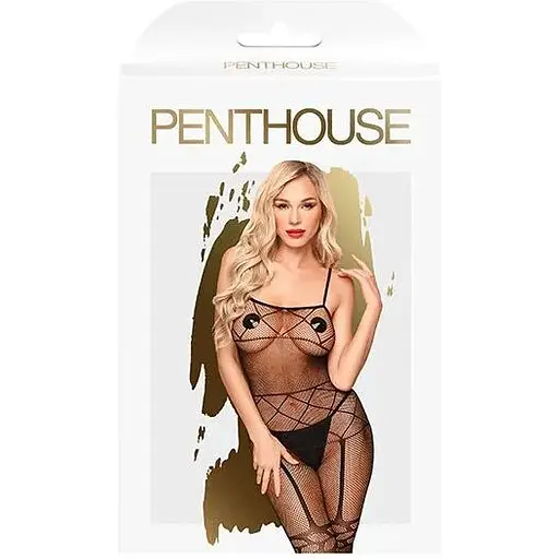 Бодистокинг с чулками и геометрическим рисунком Penthouse - Firecracker Black XL - фото 3