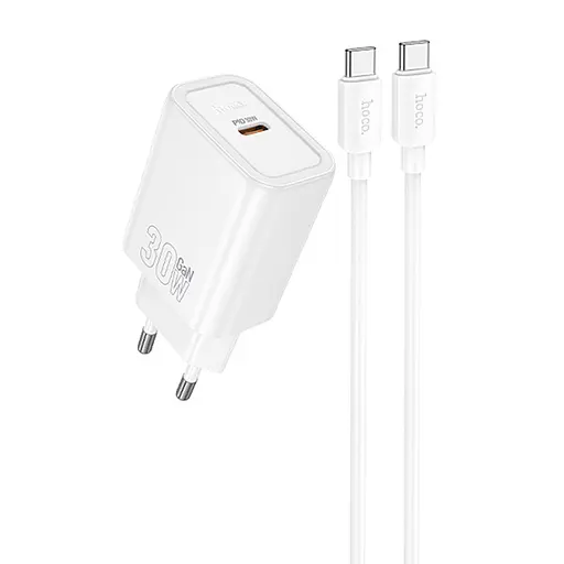 МЗП Hoco N62 Gentle PD30W (1USB-C) + кабель Type-C to Type-C White