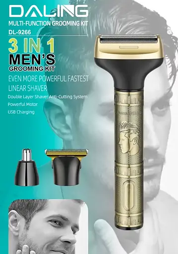 Акумуляторна машинка Daling DL-9266 3 в 1 чоловічий триммер для бороди носа та волосся 5Вт Золото/Чорний - фото 6