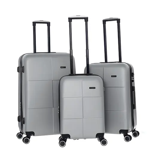 Набор чемоданов 3в1 пластик с кодовым замком и телескопической ручкой серый (522)