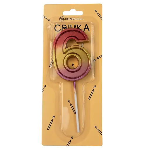 свеча-цифра 6 радужная металлик 7 см