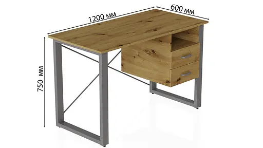 Письменный стол с ящиками Ferrum-decor Оскар 750x1200x600 металл Серый ДСП Дуб Артизан 16 мм (FRD-103232) - фото 3