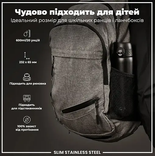 Пляшка для води ION8 металева 600 мл Stainless Steel Black (I8SS600BLK) - фото 5