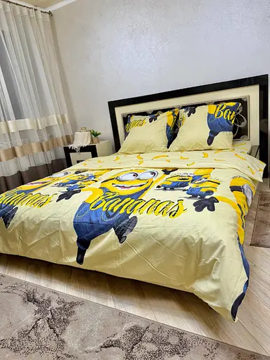 Постільна білизна бавовняна Посіпаки Півтораспальна 150 x 220 Бязь 70 х 70 Жовта